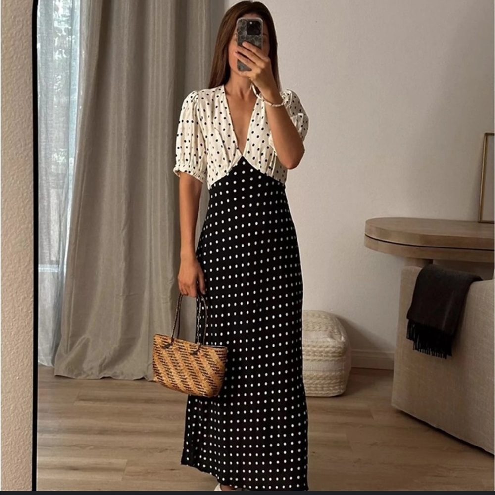 Black and White Polka Dot Midi Skirt